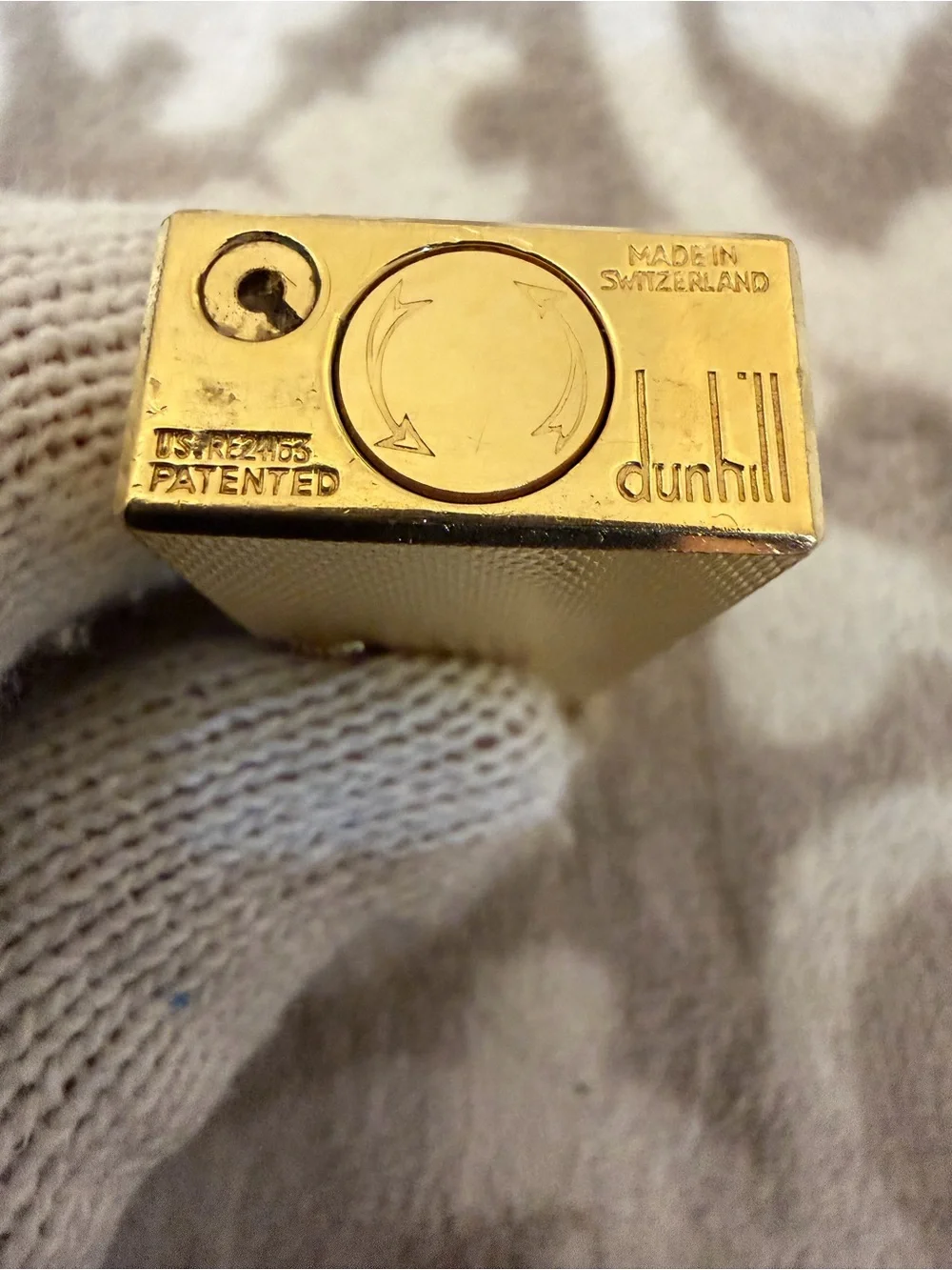 Vintage Dunhill Rollagas Gold Plated Lighter - Barley Pattern - Swiss Made